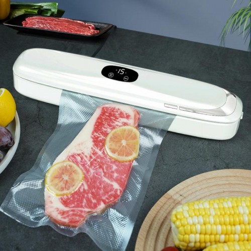 Вакуумний пакувальник харчових продуктів з дисплеєм від мережі + 5 пакетів, Vacuum Sealer, Білий