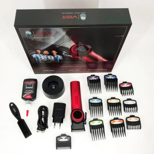 Акумуляторна машинка для стрижки 10 насадок, з USB, VGR V-001, Червоний