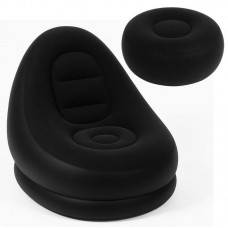 Надувне крісло з пуфиком 2в1 (116х98х83см, до 100кг) Air Sofa + насос, Чорний