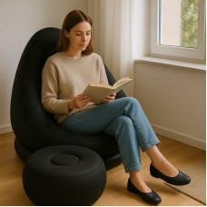 Надувне крісло з пуфиком 2в1 (116х98х83см, до 100кг) Air Sofa + насос, Чорний