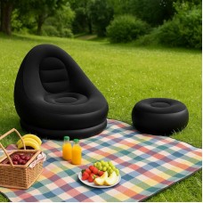 Надувне крісло з пуфиком 2в1 (116х98х83см, до 100кг) Air Sofa + насос, Чорний