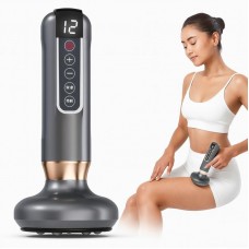 Аккумуляторный вакуумный массажер с подогревом + масло, 12 режимов, с USB, Серый