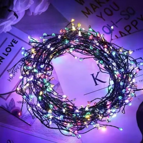 Гирлянда Роса фейерверк, от сети, 100м, 2000LED, пульт, зеленый провод, Разноцветная