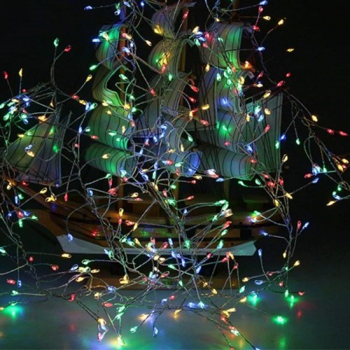Гирлянда Роса фейерверк, от сети, 100м, 2000LED, пульт, зеленый провод, Разноцветная