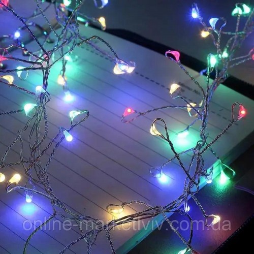 Гірлянда Роса феєрверк, від мережі, 100м, 2000LED, пульт, сріблястий провід, Різнокольорова Гірлянда Роса феєрверк, від мережі, 100м, 2000LED, пульт, сріблястий провід, Різнокольорова