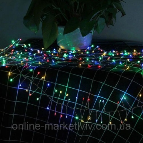 Гірлянда Роса феєрверк, від мережі, 100м, 2000LED, пульт, сріблястий провід, Різнокольорова Гірлянда Роса феєрверк, від мережі, 100м, 2000LED, пульт, сріблястий провід, Різнокольорова