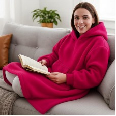 Плед толстовка з капюшоном (100х80см) HUGGLE HOODIE, Малиновий / Плед-худі / Оверсайз толстовка плед з капюшоном