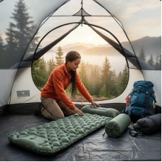 Надувний матрац з подушкою 188х58см Outdoor Sleeping зелений