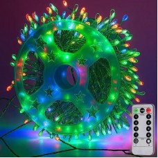 Гірлянда Роса феєрверк, від мережі, 100м, 2000LED, пульт, зелений провід, Різнокольорова