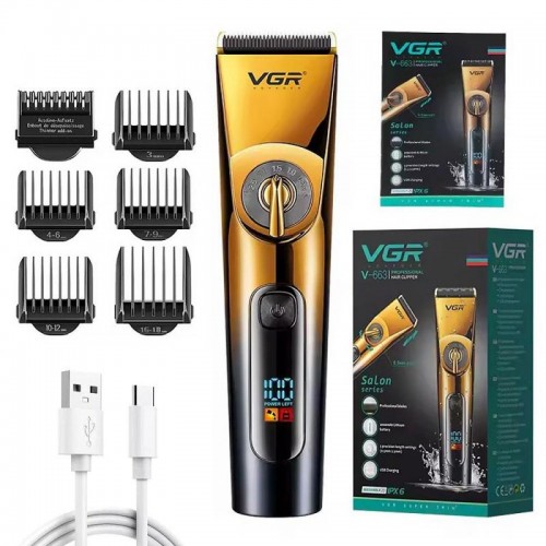 Аккумуляторная машинка для стрижки + 6 насадок, USB, VGR-663