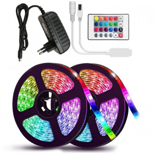 Стрічка світлодіодна 10м RGB 5050 з блоком і пультом управління 2 шт, 5+5 м