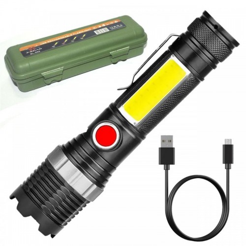 Аккумуляторный фонарь ручной c Zoom, LED+COB, ED31879 (BL669)