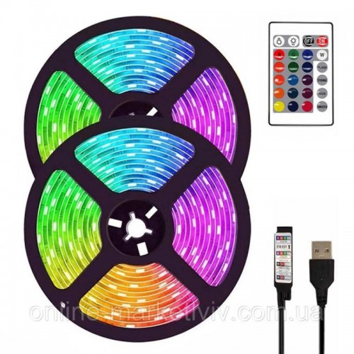 Комплект 2 шт Світлодіодна стрічка 5 м, від USB + пульт TV LED Strip CB-5050