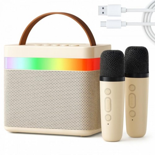 Бездротова Bluetooth колонка-караоке + 2 мікрофони, K18, Бежева