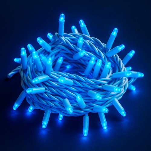 Вулична гірлянда нитка 8м від мережі, 80LED, Синій, белый провод
