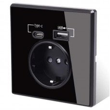Розетка з USB і Type-C WallPad чорна із заземленням