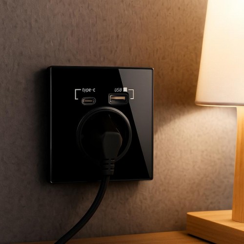 Розетка з USB + Type-C, WallPad, Чорна