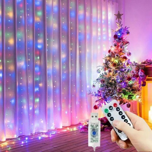 Гирлянда Штора от USB, 3х3м, 300LED, пульт ДУ, BL-LC59, RGB