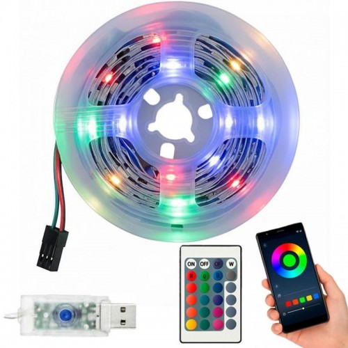 Світлодіодна стрічка 5м, від USB, Bluetooth + пульт, BL-5V-USB