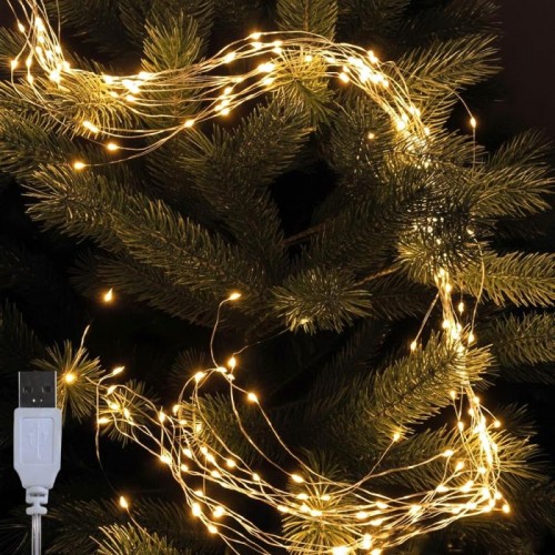 Гірлянда від USB, 2м, 20 ниток, 400LED, Кінський хвіст, Теплий білий