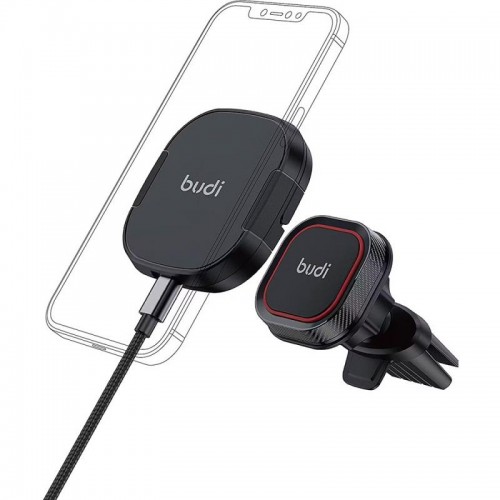 Швидка бездротова зарядка 15W з магнітним тримачем для телефона Budi WL3800X, Чорний