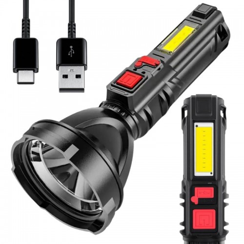 Ручний ліхтар з боковою лампою, від USB, Gold Silver GS-830
