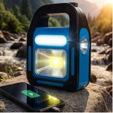 Аккумуляторный фонарь на солнечной батарее, COB+LED, 2400mAh, HB-9708, Синий