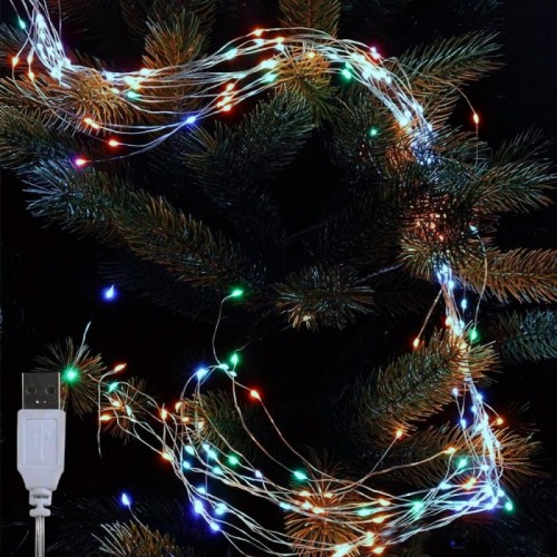 Гирлянда от USB, 2м, 20 нитей, 400LED, Конский хвост, Мультиколор