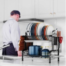 Сушарка для посуду із нержавіючої сталі Kitchen rack double deck — двоярусна настільна підставка
