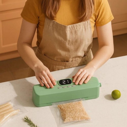 Вакууматор для продуктов + пакеты, с USB, 60 КПа, Зеленый
