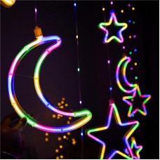 Гирлянда штора от сети 3м Луна и Звезды 9шт Copper curtain ball lamp Xmas 9M-1, Мультиколор