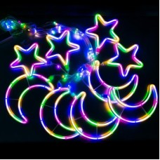 Гірлянда штора від мережі 3м Місяць та Зірки 9шт Copper curtain ball lamp Xmas 9M-1, Мультиколор