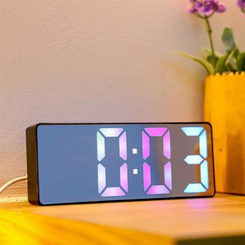 Зеркальные часы с будильником 16х6х2,5 см, от USB