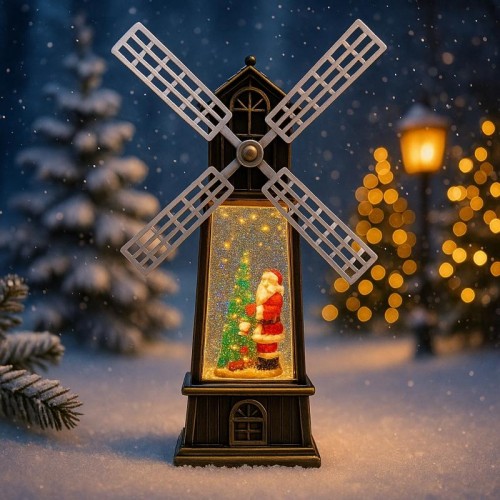 Музыкальный новогодний фонарь Снежная мельница, от USB и батареек, 34х10 см