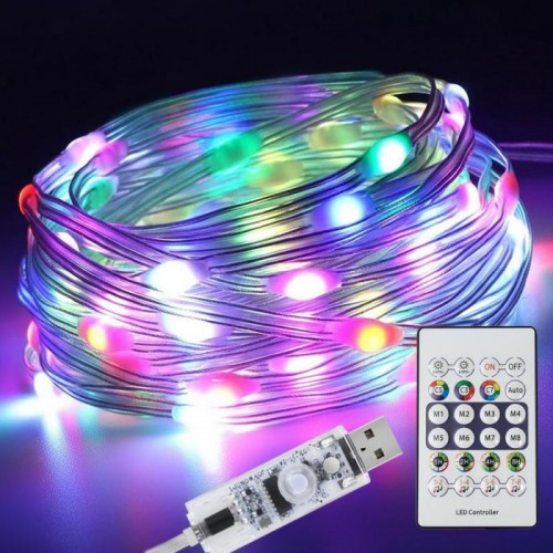Гірлянда від USB, 20м, 200 LED + Пульт, Мультиколор