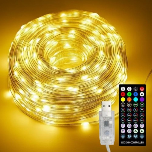 Гирлянда от USB, 20м, 200 LED + Пульт, Теплый белый
