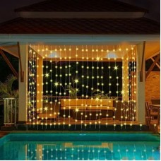 Гирлянда на солнечной батарее Штора 3х2м, 180LED + пульт, теплый белый