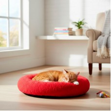 Лежанка для собак і котів 55×50 см Pet Choice велюр червона