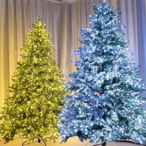 Гірлянда від мережі, Мішура, 30м, + пульт, зелений провід, XMAS, Теплий білий