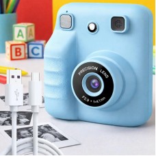 Детский фотоаппарат мгновенной печати + 1 термобумага, от USB, Голубой