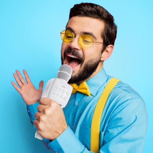 Мікрофон з караоке, Bluetooth, AUX, 1200 мАг, Hoco BK5 Cantando, Білий Мікрофон з караоке, Bluetooth, AUX, 1200 мАг, Hoco BK5 Cantando, Білий