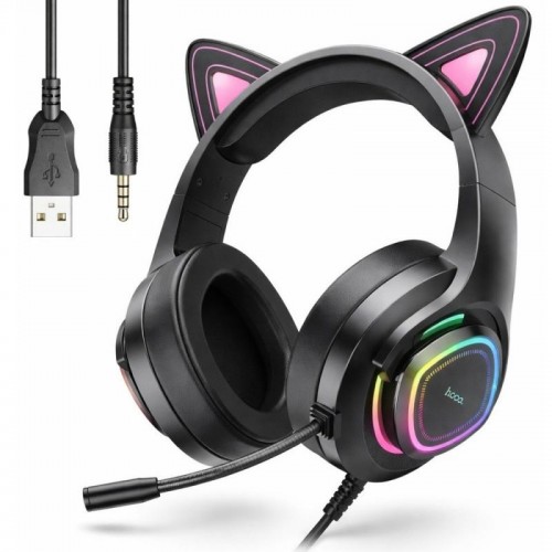 Ігрові навушники з мікрофоном, USB + 3.5 мм, RGB LED, кабель 2 м, Hoco W107