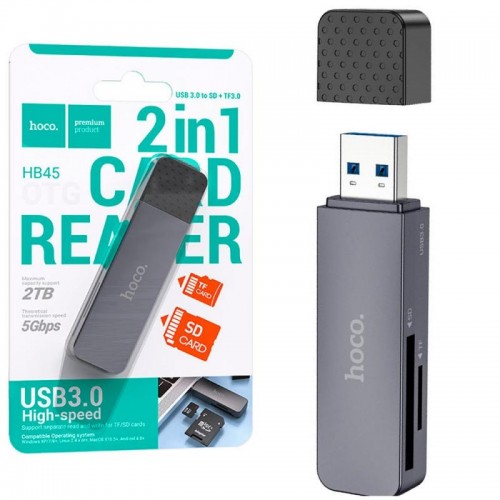 Кардрідер  USB 3,0, Hoco HB45 Spirit 2-в-1, Сірий