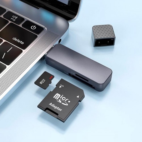 Кардрідер USB 3,0, Hoco HB45 Spirit 2-в-1, Сірий Кардрідер USB 3,0, Hoco HB45 Spirit 2-в-1, Сірий