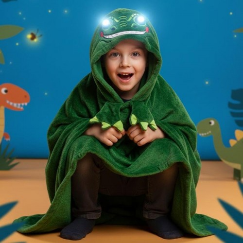 Детский худи-плед 100х124см с подсветкой Led light-up eyes, Зеленый