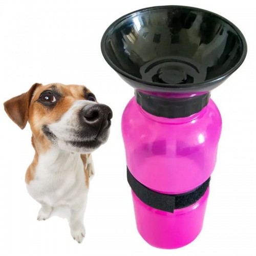Дорожня поїлка для собак 500 мл, Рожевий, PET BOTTLE
