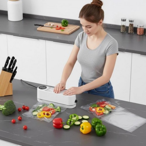 Вакуумний пакувальник для продуктів від USB, 5 пакетів + 3 насадки, Білий