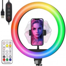Кільцева лампа RGB, 33см, від USB, з тримачем для телефону + пульт LJJ-33