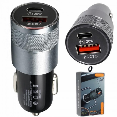 Автомобильное зарядное устройство 12W, 3A, USBx1 + Type-Cx1, YY-C02