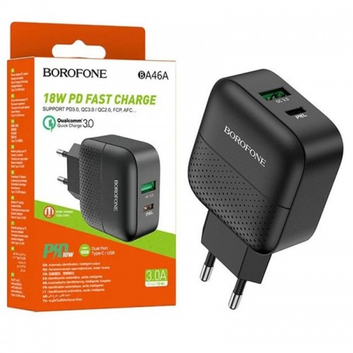 Зарядное устройство 220В, 3А, 18Вт, USBx1, Type-C, Borofone Premium BA46A